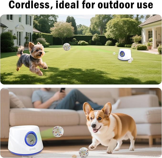 Automatic Ball Launcher, Dog Ball Thrower Launcher, Features 3 x 2.3-inch Balls, Adjustable Distance (19-45FT), Suitable for Small and Medium-Sized Dogs. Indoor/Outdoor Dual-use launchers