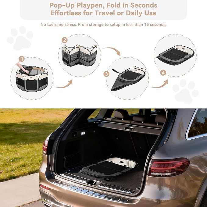 Portable Indoor Dog Playpen for Small Dogs & Puppies by A 4 Pet – 50.39" Pop-Up Soft Puppy Playpens with Bowl, Waterproof Floor, Calm Safe Space for Home, Travel & Daily Use