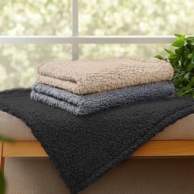 1 Pack 3 Calming Blankets Fluffy Premium Fleece Pet Blanket Soft Sherpa Throw for Dog Puppy Cat Beige/Black/Grey Large (41" x31'')