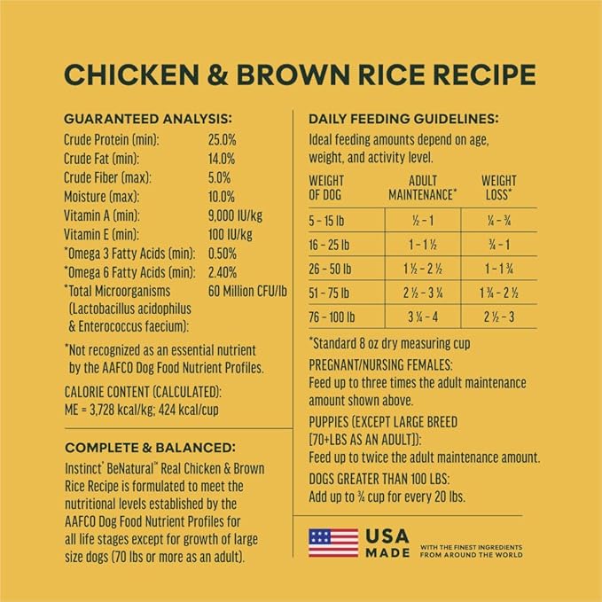 Instinct BeNatural, Natural Dry Dog Food, Raw Coated Kibble, Whole Grain - Real Chicken & Brown Rice, 4.5 lb. Bag (Pack of 2)