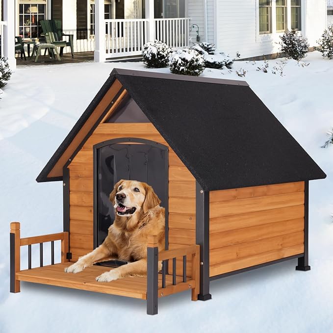 GUTINNEEN Extra Large Outdoor Dog House Insulated Weatherproof Dog Kennel Dog Shelter with Chew-Proof Full Metal Frame, Openable Roof, Removable Inner Floor for Large Dog Breeds, 50.9" D x 37.4" W