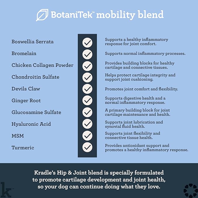 Kradle Hip and Joint Chews for Dogs - Daily Mobility & Joint Health Supplement - Soft Chews with Glucosamine, Chondriotin, MSM, Hyaluronic Acid & Turmeric - 75 Chews