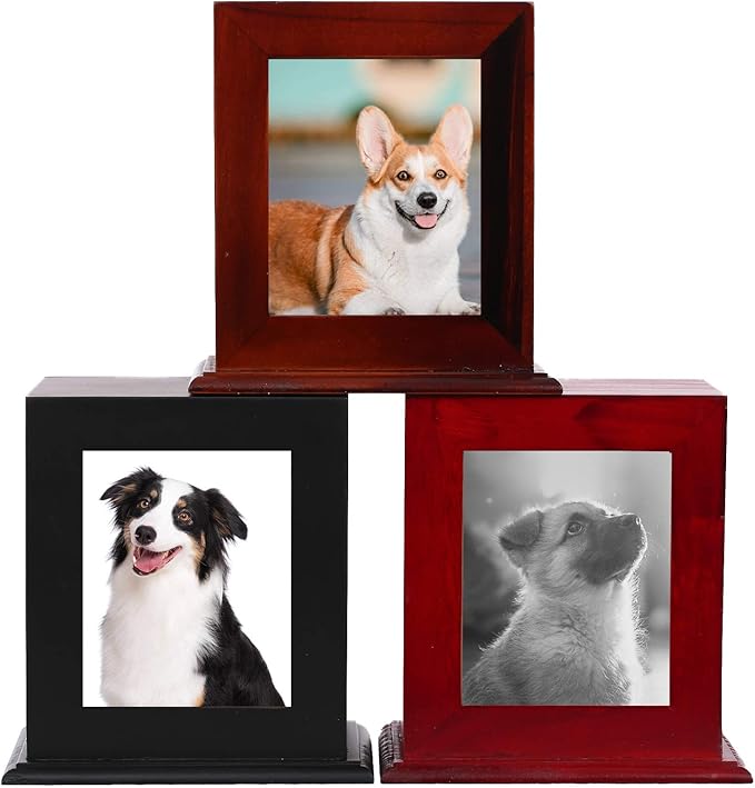 BRKURLEG Wooden Pet Urn for Ashes - Dog & Cat Cremation Keepsake Box with Photo Frame, Memorial Urn for Small & Medium Pets, Handcrafted Pet Ashes Storage Box, Pet Loss Memorial Gift