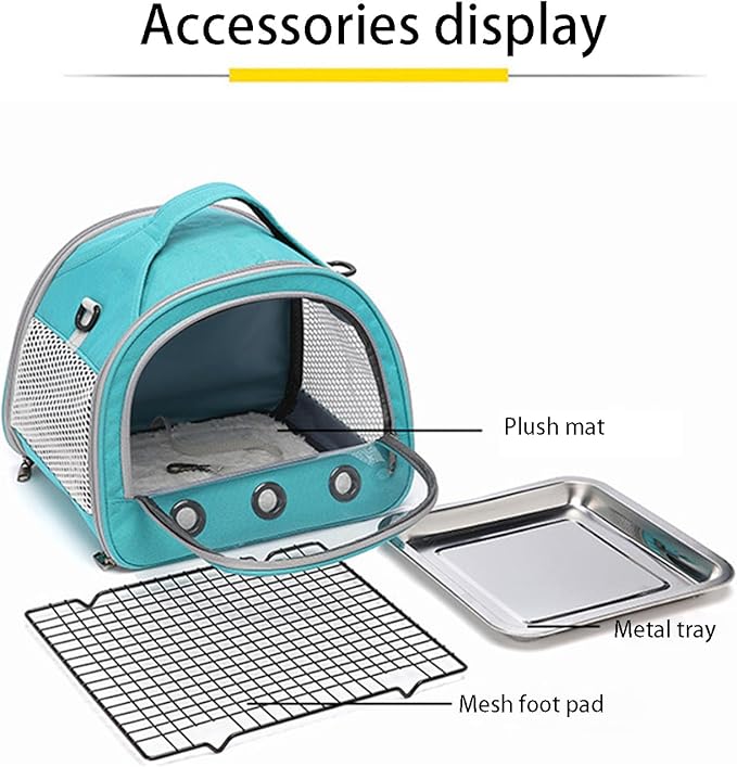 Parrot Carrier Travel Bird Carrier 12 * 8 * 10in Panoramic View with Plush Mat Metal Tray Grid Foot Pad for Parrot Hamster Hedgehog Rabbit Sugar Glider (Dark Blue)