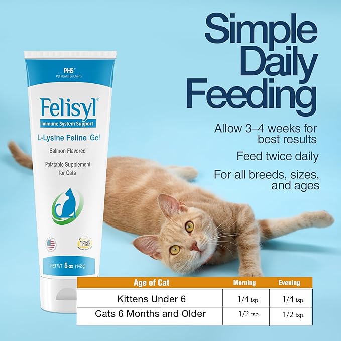 L-Lysine Gel for Cats & Kittens (5oz) – Immune System, Respiratory & Eye Health Support. Reduces Sneezing, Runny Nose & Watery Eyes. Daily Salmon-Flavor Supplement – Made in USA (2 Pack)