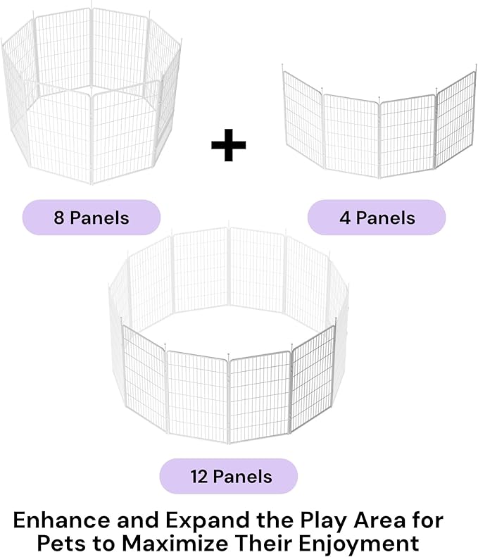 SunsGrove Indoor Dog Playpen, 40 Inch 4 Panels Play Pen for Medium and Large Dogs, Easy Setup Anti-Rust Pet Fence, White