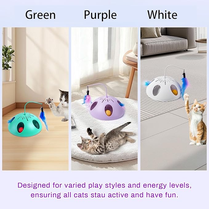 Cat Toys, Interactive Cat Toy for Indoor Cats, Automatic Interactive Kitten Toy, Fluttering Feather, Track Balls, Rotating Track Feather Enrichment Kitty Toys for Multi-cat Family (White)