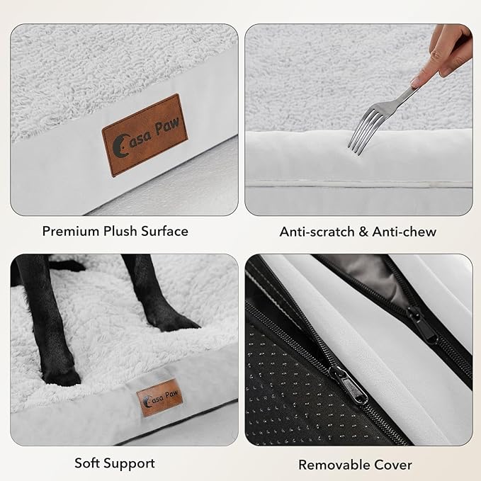 Orthopedic Dog Beds for Large Sized Dogs, Waterproof Egg Crate Foam Large Dog Couch Beds with Comfy Bolster 36x27Inch, Washable Pet Beds with Removable Cover and Nonskid Bottom, Grey White