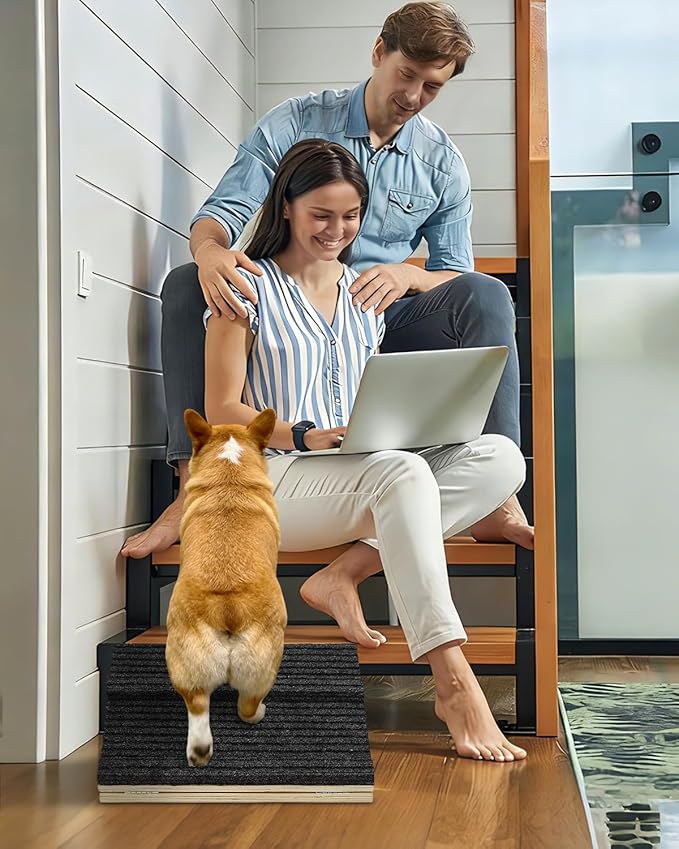 Foldable Wooden Dog Ramp for Stairs, Upgraded Non-Slip Dog ramps, 1 Pack for Dogs and Cats， Step and Stair for Injured and Elderly Pets（No Installation Required）