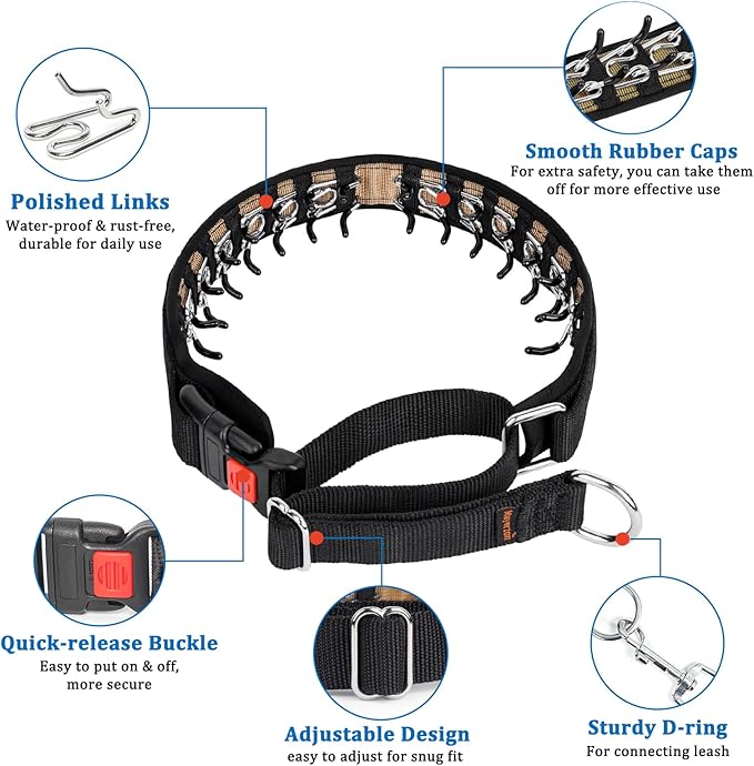 Mayerzon Dog Collar, Patented Martingale No Pull Collar for Small Medium Large Dogs with Buckle for Walking Training, Hidden Design (Black, Medium,2.5mm,14.5"-18.5" Neck)