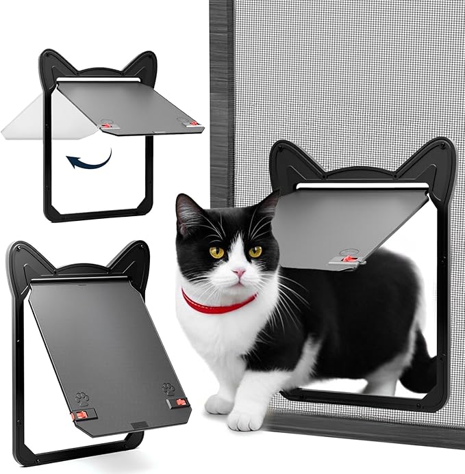Pet Screen Door for Small Dogs & Cats - Heavy Duty Magnetic Lockable Flap, Inside Door 8.59x6.62inch, Easy Install for Sliding Glass/Patio Doors Screen, Scratch-Resistant & Security Latch (Size M)