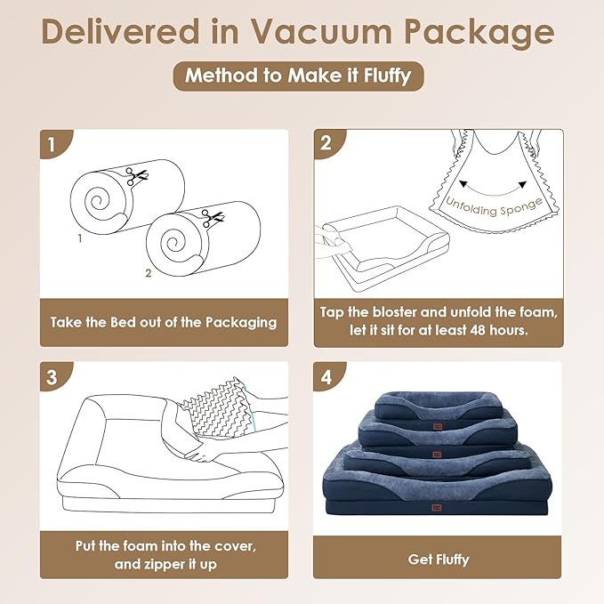 EHEYCIGA Orthopedic Dog Bed for Medium Dog, 35x22x6.5 Inch Memory Foam Dog Couch Bed with Sides, Waterproof Liner & Washable Removable Cover, Bolster Pet Sofa, Navy