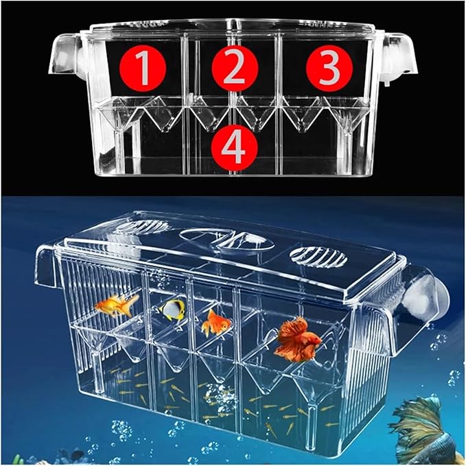 Self-Floating Aquarium Breeding Incubator Isolation Box – Double Layer 4 Rooms Transparent Acrylic Fish Hatchery Box for Fish Tank(1 Room)