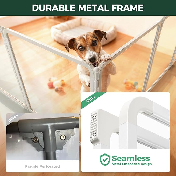 FXW Acrylic & Wire Mesh Indoor Dog Playpen, Heavy Duty 24 Inch 10 Panels Metal Dog Pen for Puppy and Small Dogs, White│Patented