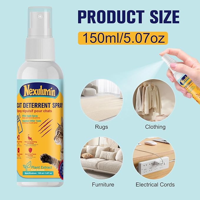 Bitter Apple Cat Deterrent Spray, Natural Pet-Safe Formula for Indoor & Outdoor Use, Stops Chewing & Scratching, Protects Sofa, Carpets & Furniture, Helps Improve Cat Behavior (150ml / 5.07oz)