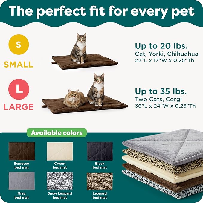 FurHaven ThermaNAP Self Warming Cat Mat, Dog Bed for Crates with Self-Warming Technology for Cozy Rest, Fully Machine Washable, Small, Plush Faux Fur, Cream