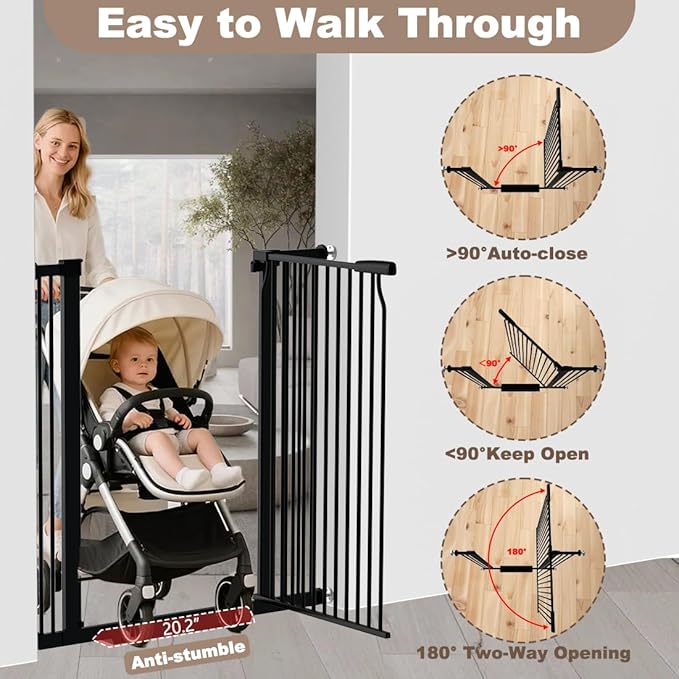40.55" Extra Tall and Wide Baby Gate, 71.3-74 in Gates for Dogs Indoor with Door, Walk Through Long Pet Gate for Large Openings, Pressure Mounted Child Safety Gate for House Kid, Black