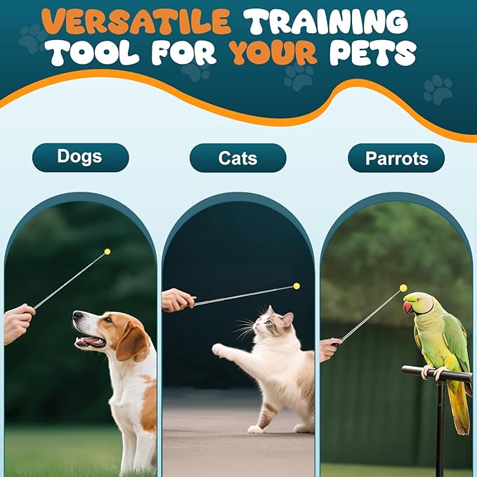 Dog Training Clicker with Target Stick – Portable & Retractable Trainer with Comfortable Handle and Bright Target Ball – Dog Agility Training Aids, Essential Tools & Equipment for Puppies, Cats & Pets