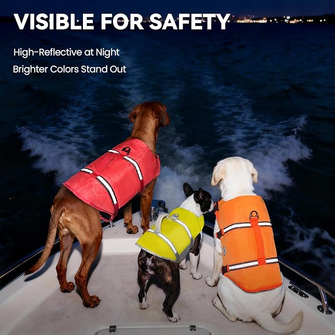 VIVAGLORY Rip Stop Dog Life Vest, Swimming Vest with Handle, Buoyancy for Doggy Puppy, Dog Life Jacket for Swimming & Boating, L, Yellow Grey