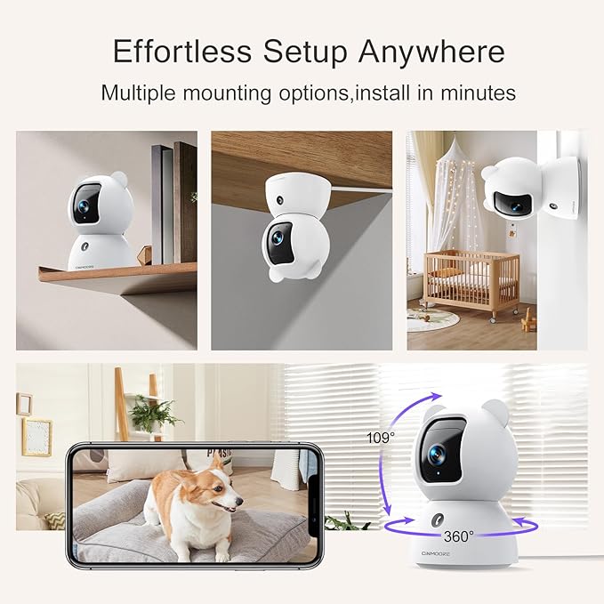 2.5K Indoor Camera 4pack, Non-Subscription AI Person/Pet/Cry Detection, 4MP Pet/Dog/Cat/Baby Camera w/Phone App, Pan Tilt WiFi Cameras for Home Security, Night Vision, Full Duplex Audio