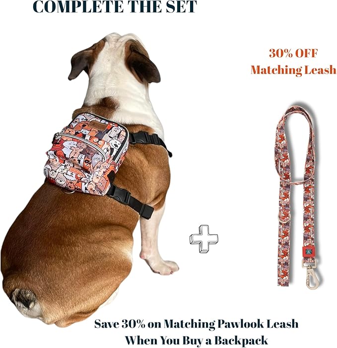 Pawlook Dog Backpack Harness – Street Smart | Waterproof, Adjustable, Breathable – Leash Attachment D-Rings, Poop Bag Pocket – Small & Medium Dogs – 8 Styles Paws Medium