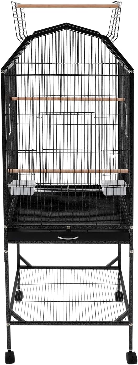 Bird Cage, Open Top and Rolling Stand Medium Small Bird Cage, Bird Cages with Universal Wheels for Parrots, Budgerigars, Parakeets, Cockatiels, Lovebirds, 18 x 18 x 53.9 Inch (Black)