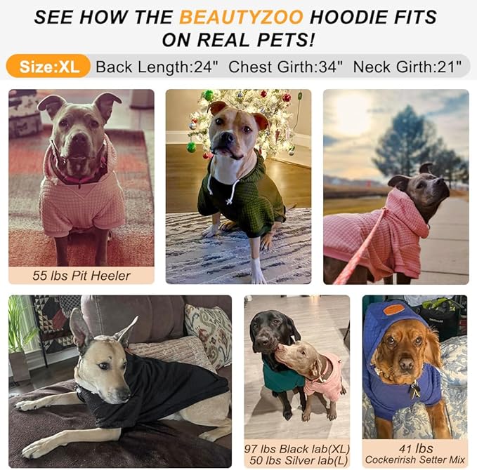 BEAUTYZOO Medium Dog Hoodie Sweater with Pockets, Dog Clothes for Small Medium Dogs Boy Girl, Waffle-Like Laminated Cotton Pet Coats with Hat and Leash Hole, Mint Green XL