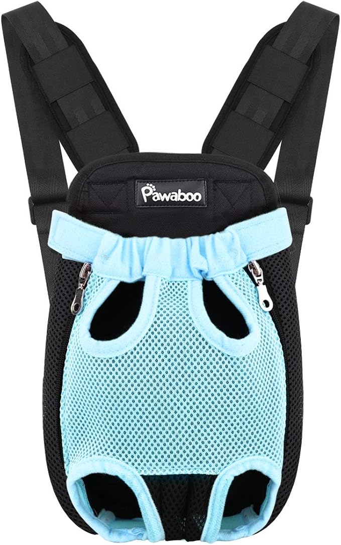 Pawaboo Adjustable Carrier Backpack for Dog Cat, Pet Front Dog Carrier Purses Cat Travel Bag, Legs Out, Easy-Fit for Traveling Hiking for Small Dogs Cats Puppies, L, Blue