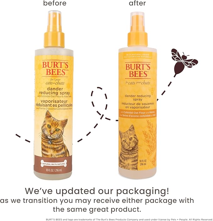 BURT'S BEES FOR PETS Cat Dander Reducing Spray with Colloidal Oat Flour and Honey, Waterless Cat Grooming Spray for Dry Skin and Dandruff Control, Cat Dander Remover for Allergy Support, 10 Fl Oz