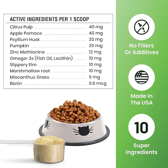 Special Breed Hairball Support for Cats - 10 Super Ingredients for Hairball Relief, Digestive Support & Healthy Skin - No Fillers - Psyllium, Pumpkin, Omega-3s & More - 720 Scoops