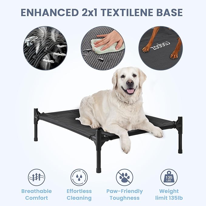 36" Large Dog House for Large Dog Indoor or Outside, Weatherproof 600D PVC Outdoor, Featuring Breathable 2x1 Textilene Elevated Dog Bed, Easy Clean (Brown)