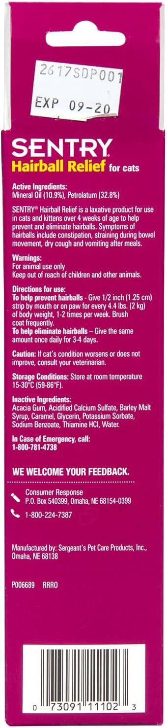 Sentry PET Care Hairball Relief for Cats,Malt Flavor,4.4 Ounces,(Pack of 2)
