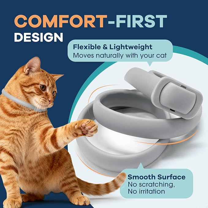 Flea Collar for Cats 1 Pack, 8-Month Flea & Tick Prevention per Collar, Natural Plant-Based, Water-resistant, Adjustable, Fast-Acting & Long-Lasting, Safe for Adult Cats and Kittens, White