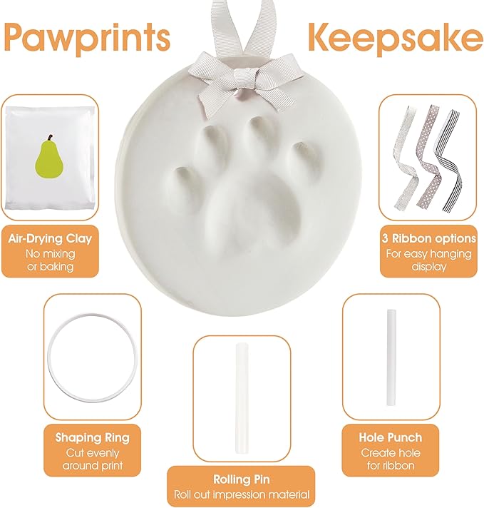 Pearhead Pet Paw Print Keepsake Ornament Kit,Memorial Clay Paw Impression for Dogs & Cats,DIY Hanging Pet Memorial with Ribbons,Pet-Keepsake Gift,(Pack of 2)