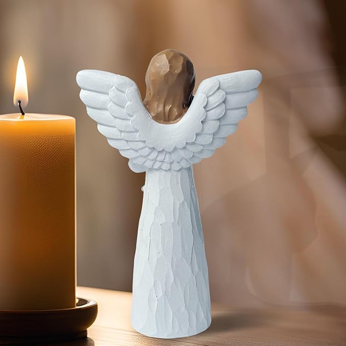 Brown Cat Memorial Angel Statue, Polyresin, Contemporary Religious Style, Tabletop, Handcrafted with Intricate Detailing, Pet Memorial Products, Sculpture
