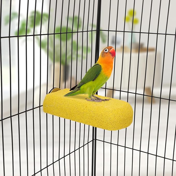 Hypeety 2PCS Bird Calcium Teeth Mouth Molar Grinding Stone Hamster Grinding Stone Chew Toy Perch Stand for Parrot Budgies Chinchilla Squirrel Hamster Cage Stand Platform Yellow