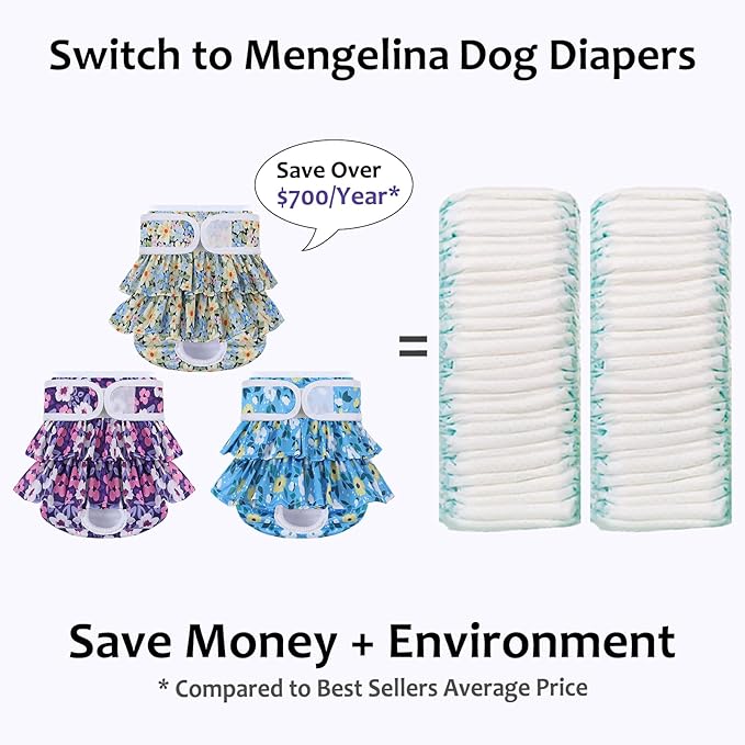 Reusable Dog Diapers Female 3 Pack Washable Premium Highly Absorbent Doggie Diapers, Flexible Puppy Diapers, Durable Leak-Proof Fruit Dog Diapers for Period Heat Incontinence Puppy Training, L
