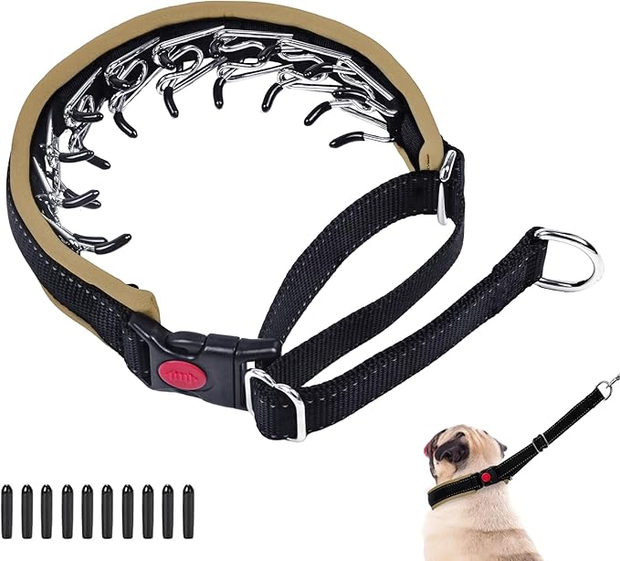 Martingale Collar for Dogs, Hidden No Pull Dog Collar with Buckle, Reflective Nylon Choke Collar Adjustable Limited Slip Collar for Large Medium Small Dogs Anti Pull Training Walking S Khaki