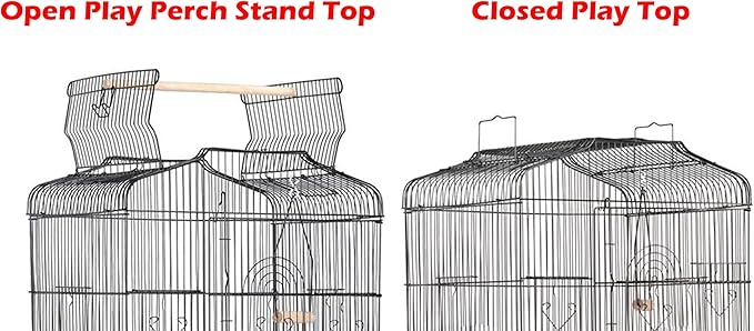 Large 35-Inch Portable Open/Close Play Perch Stand Top Flight Bird Travel Breeding Cage for Canary Parakeet Cockatiel Lovebird Finch Bird Cage with Side Nesting Box Doors