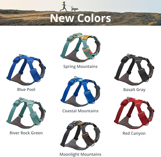Ruffwear, Front Range Dog Harness, Reflective Soft Padded Everyday Harness with Dual Leash Clips, Adjustable and Lightweight Fit for Training or Walking for All Dogs, Moonlight Mountains, X-Small