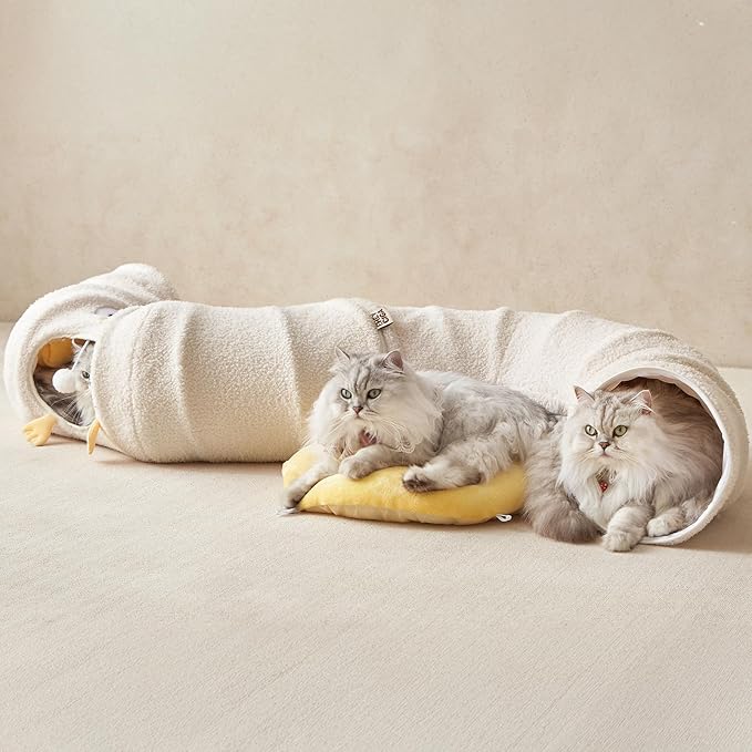EHEYCIGA Cat Tunnel Bed for Indoor Cats, Cute Cat Donut Toy Tunnel for Small Large Cats with Washable Circle Cushion, Peekaboo Pet Cave Play Tunnel for Kitten, Puppy, Rabbit
