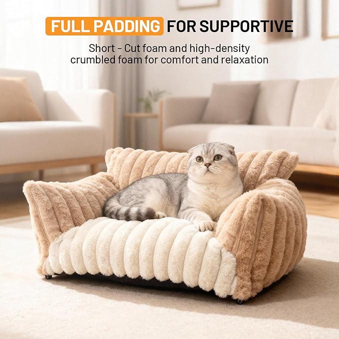 Cat Bed Couch Washable - Fluffy Supportive Pet Chair for Medium Indoor Cat - Large Cozy Dog Bed with Durable Fabric