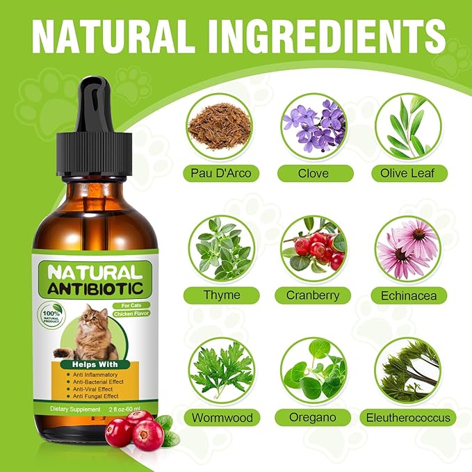 Natural Antibiotics for Cats,Cat Antibiotic,Cat Multivitamin,Immune Support,Supports Allergy Itch Relief,Cats Supplements, Allergy Support