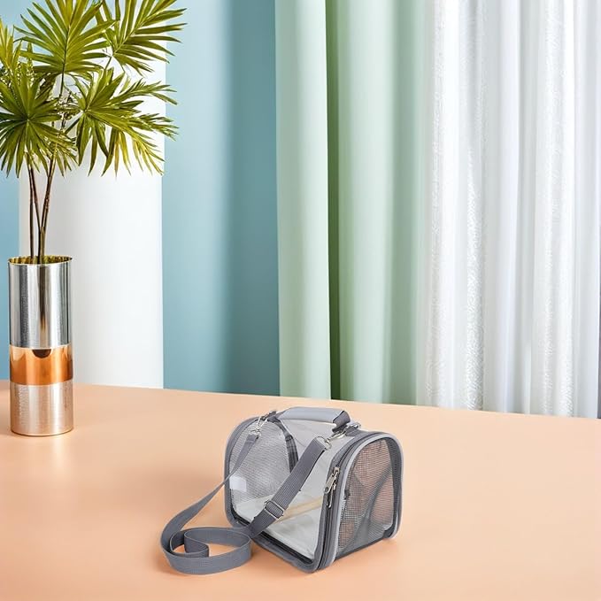 Milisten Small Bird Travel Carrier Cage with Portable Design, Lightweight Budgie Parrot Carrier for Outdoor Trips and Vacations, Compact Gray Pet Travel Cage for Birds and Small Reptiles