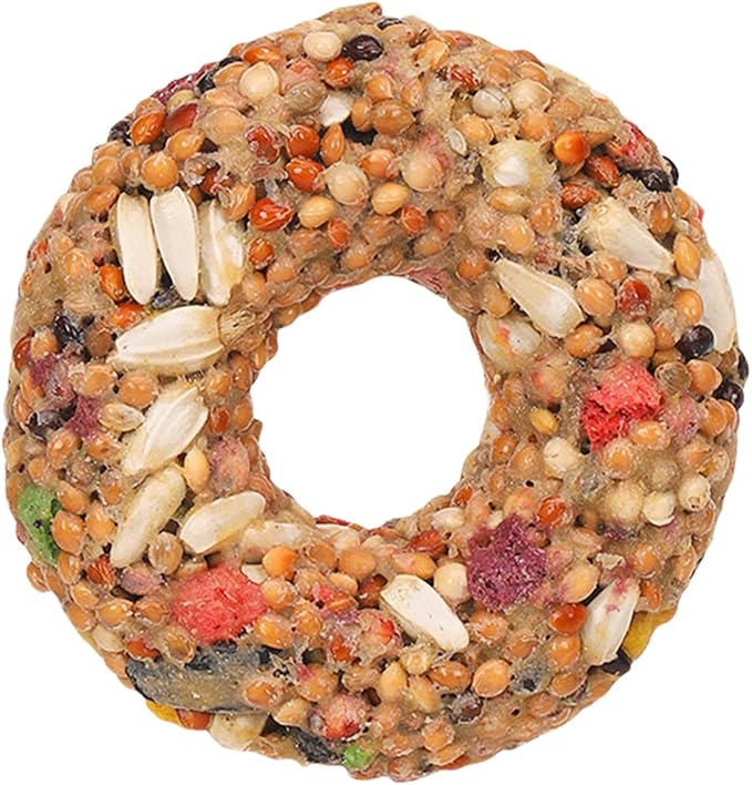 Bird Cage Toys - Grain Teether Treats, Donut Shaped Snack, Colorful Chewing Accessory | for Cockatiels Parrots Budgies Finches, Aviary Play Training Supplies, Interactive Pet Bird Enrichment