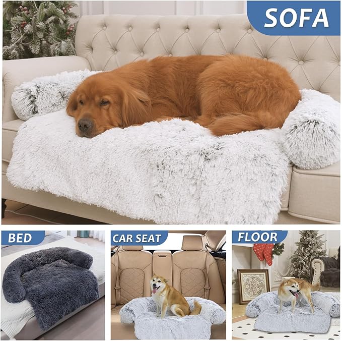 Tinaco Calming Dogs/Cats Bed Mats, Dog Pad Washable Removable Couch Cover, Plush Long Fur Mat for Pets, Waterproof Lining, Perfect for Small, Medium and Large Dogs and Cats (Navy Blue, 36"x31")