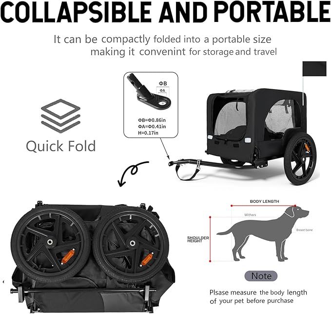 Anwick Dog Bike Trailer, Heavy Duty Dog Trailer for Bicycle, Cart Pet Bike Carrier with 3 Doors, 16" Wheels, Flag, Collapsible to Store, Pet Cart Bicycle Carrier for Small and Medium Pets
