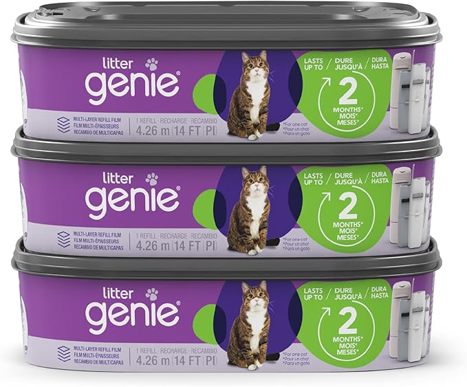 Litter Genie Refill Bags 14 FT Multi-Layers Of Odor-Barrier Technology 1 Square Refill Cartridge Lasts Up To 2 Months Per Cat,(Pack of 3)
