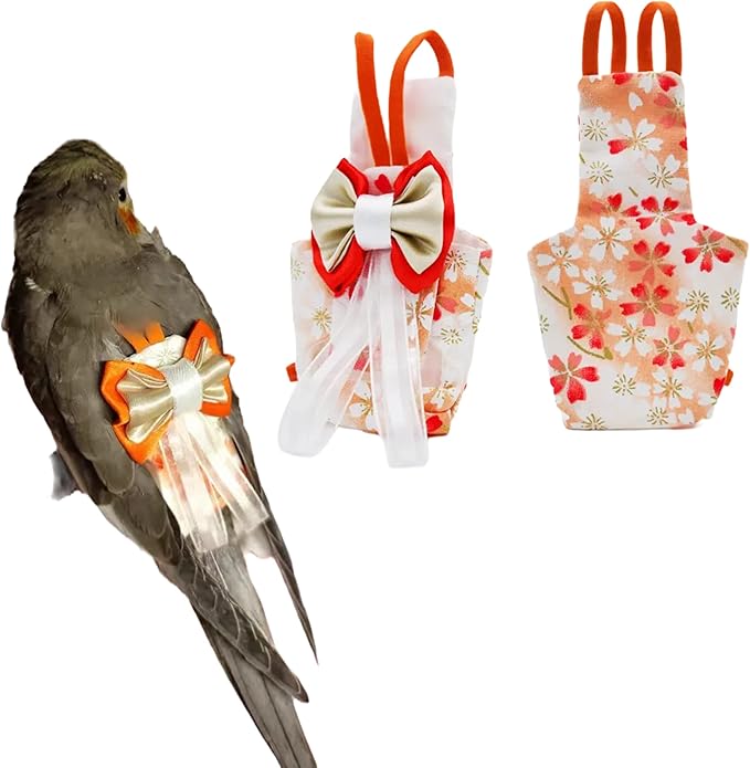Bird Flight Suits Diapers, Parrot Flight Suits Diapers for Monk Parakeets, Cockatiels Flight Suits, Parrot Clothes, Bird Training Nappy Suit Liners Clothes (M, Orange)