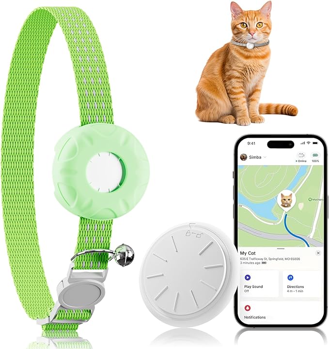 Cat Tracker, MINI Pet Tracker for Cats, No Monthly Fee GPS Tracker for Cat, Compatible with Apple Find My App(Only iOS), Real-Time Tracking, Precise Positioning, Waterproof Cat GPS Tracker